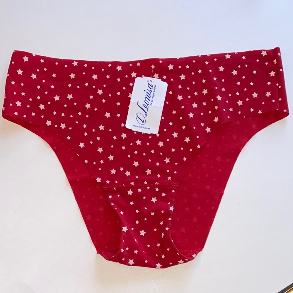 NWT Leonisa Red White Stars Panties 58% Polyamide 42% Elastane Cotton Crotch New